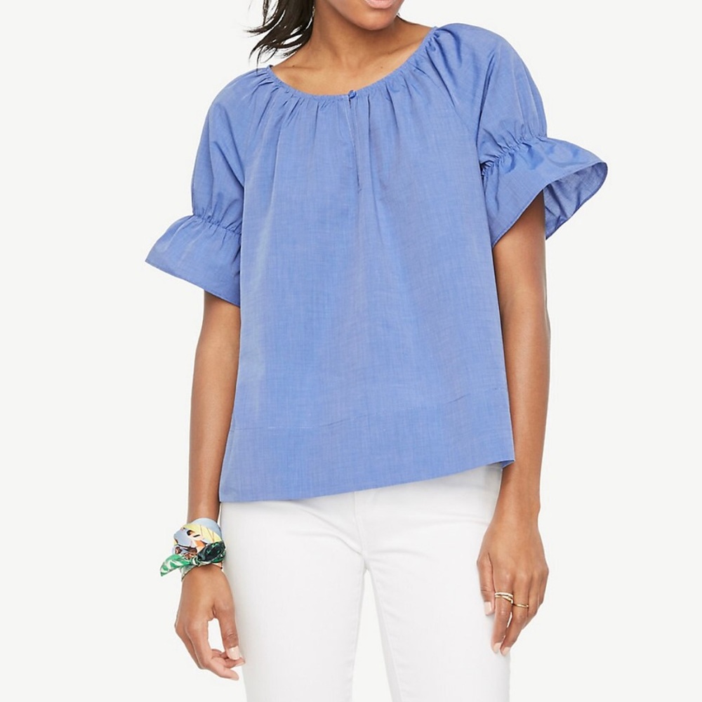 Ann Taylor Puff Sleeve Poplin Top